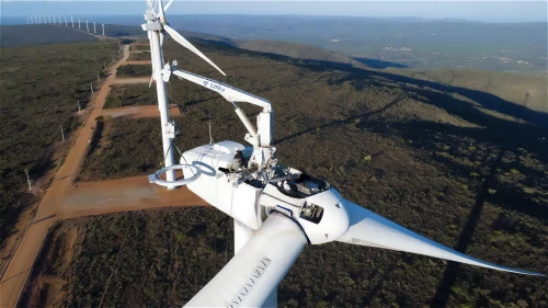 Liftra LT1000 Self-Hoisting Crane performing pitch bearing exchange in Brazil